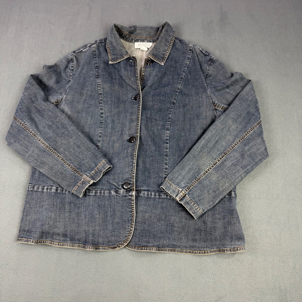 Casual Corner Annex Woman Stretch Denim Jacket Medium Wash Blue Button Front 1X